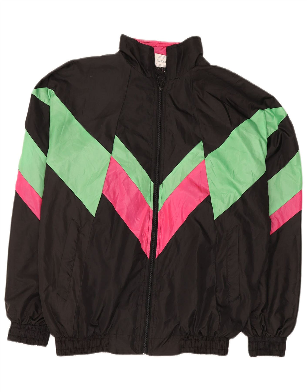 Giacca da ginnastica vintage da uomo XL in poliestere color block nero