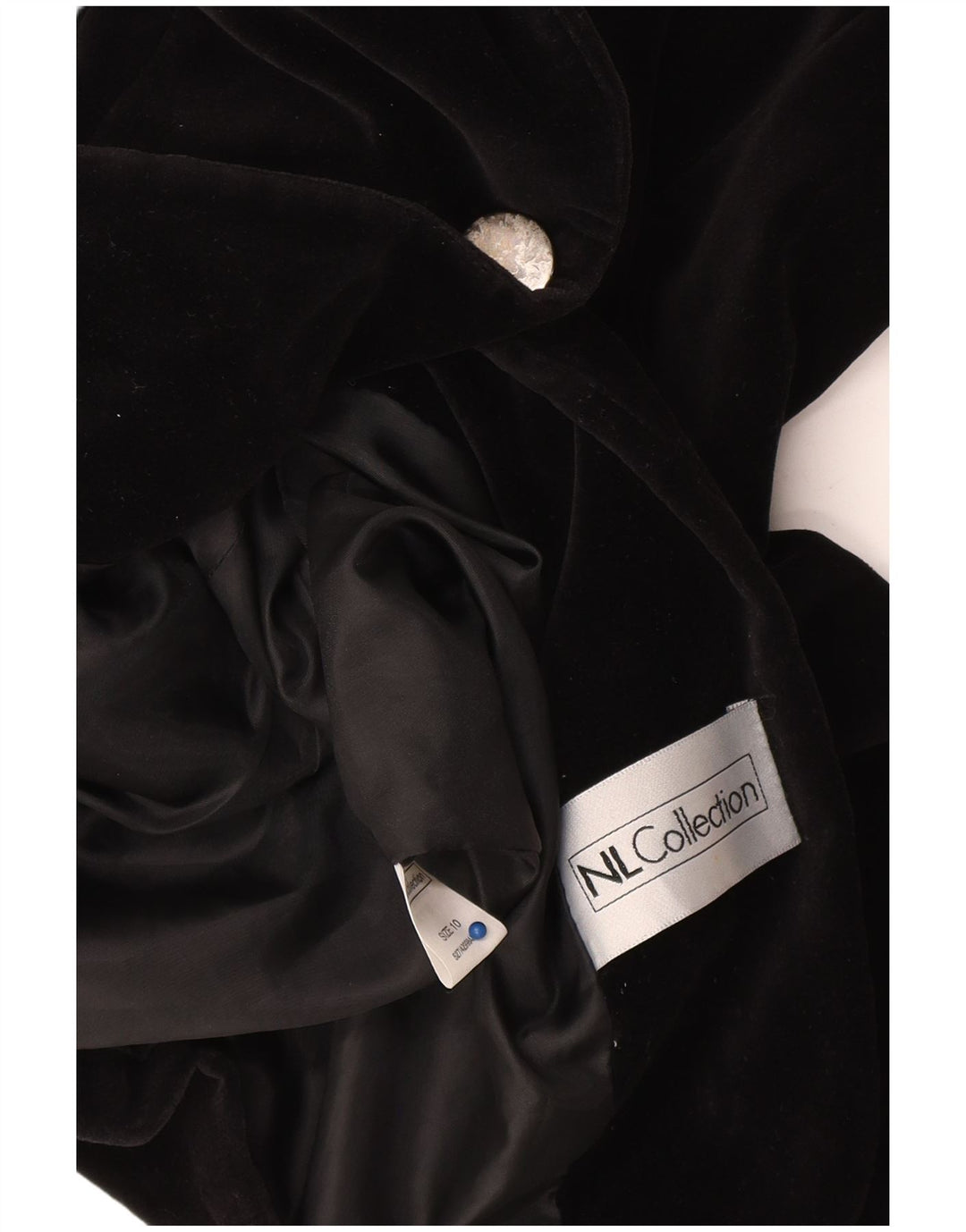 Giacca blazer in velluto da donna vintage a 1 bottone UK 10 piccola in cotone nero