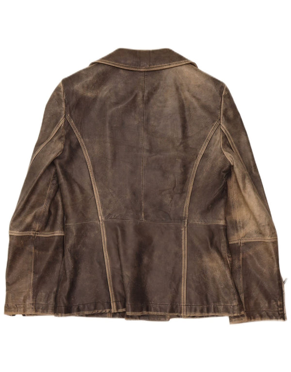 Giacca da motociclista in pelle lavaggio acido da donna Marella UK 12 Sport grigio medio