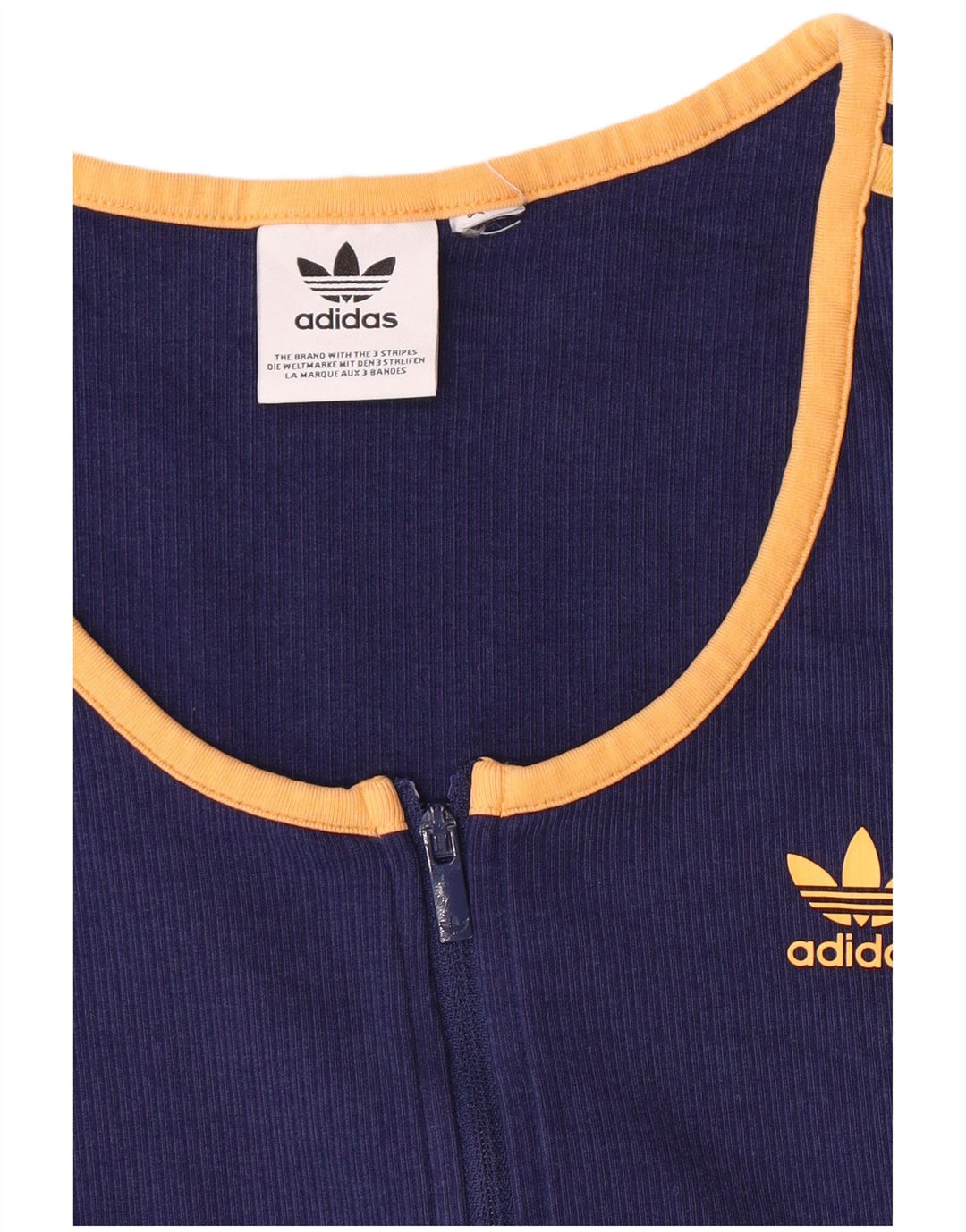 Top corto Adidas da donna con zip intera UK 6 XS blu navy