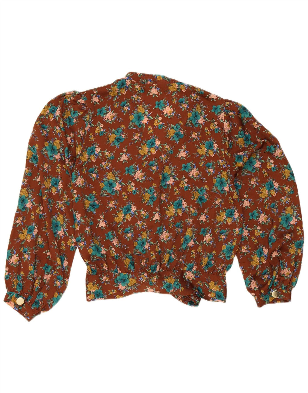 Camicia Zara da donna camicetta UK 10 piccolo poliestere floreale marrone