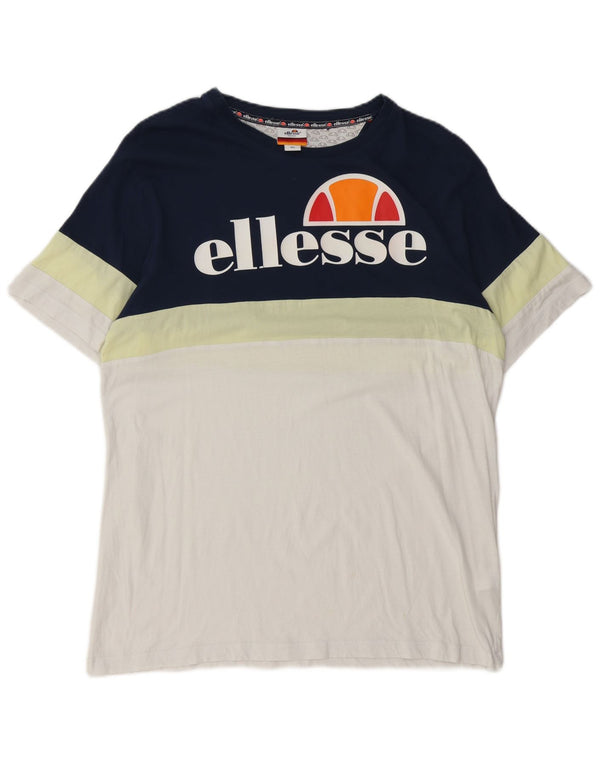 T-shirt grafica da uomo Ellesse Top XL in cotone color block blu navy