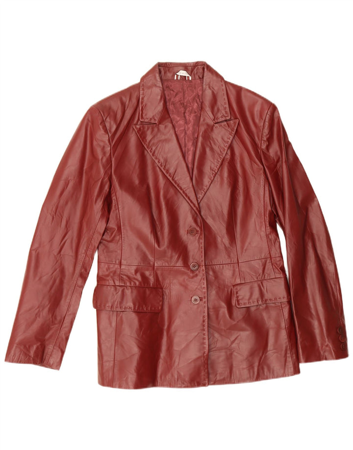 Giacca blazer in pelle vintage da donna a 3 bottoni IT 46 grande bordeaux