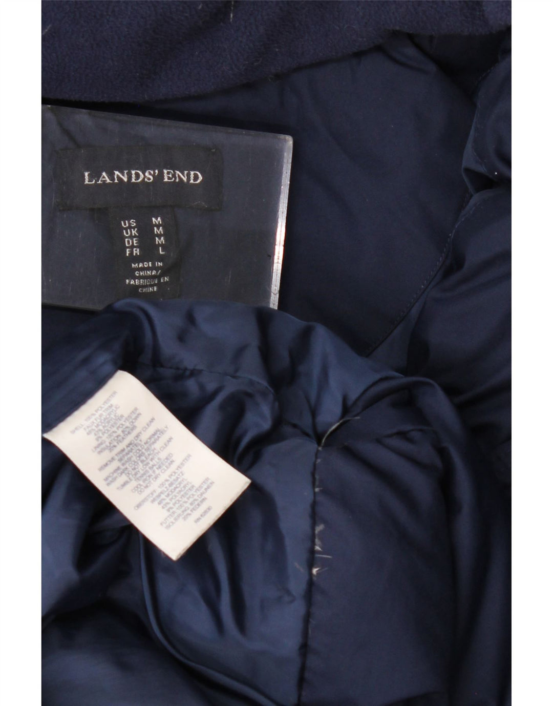 Cappotto imbottito con cappuccio da donna Lands End UK 14 poliestere medio blu navy