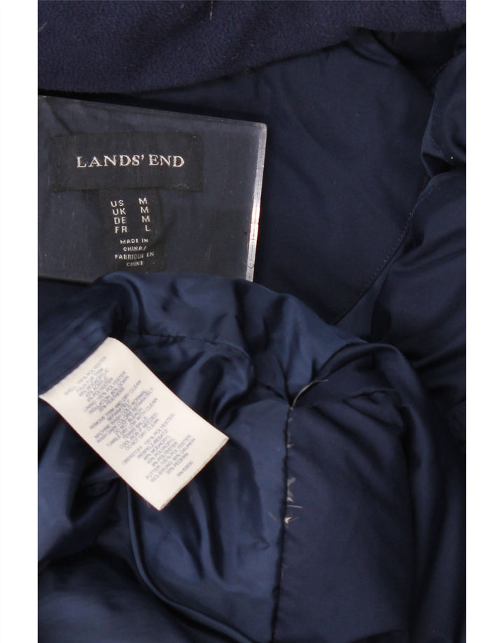 Cappotto imbottito con cappuccio da donna Lands End UK 14 poliestere medio blu navy