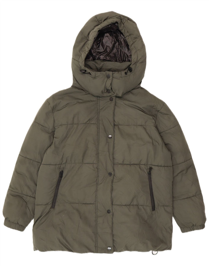 Giacca imbottita oversize con cappuccio da donna Zara UK 14 poliestere verde medio