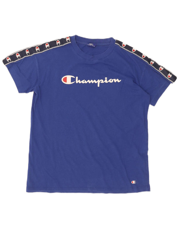 T-shirt grafica da uomo Champion Top in cotone color block blu piccolo