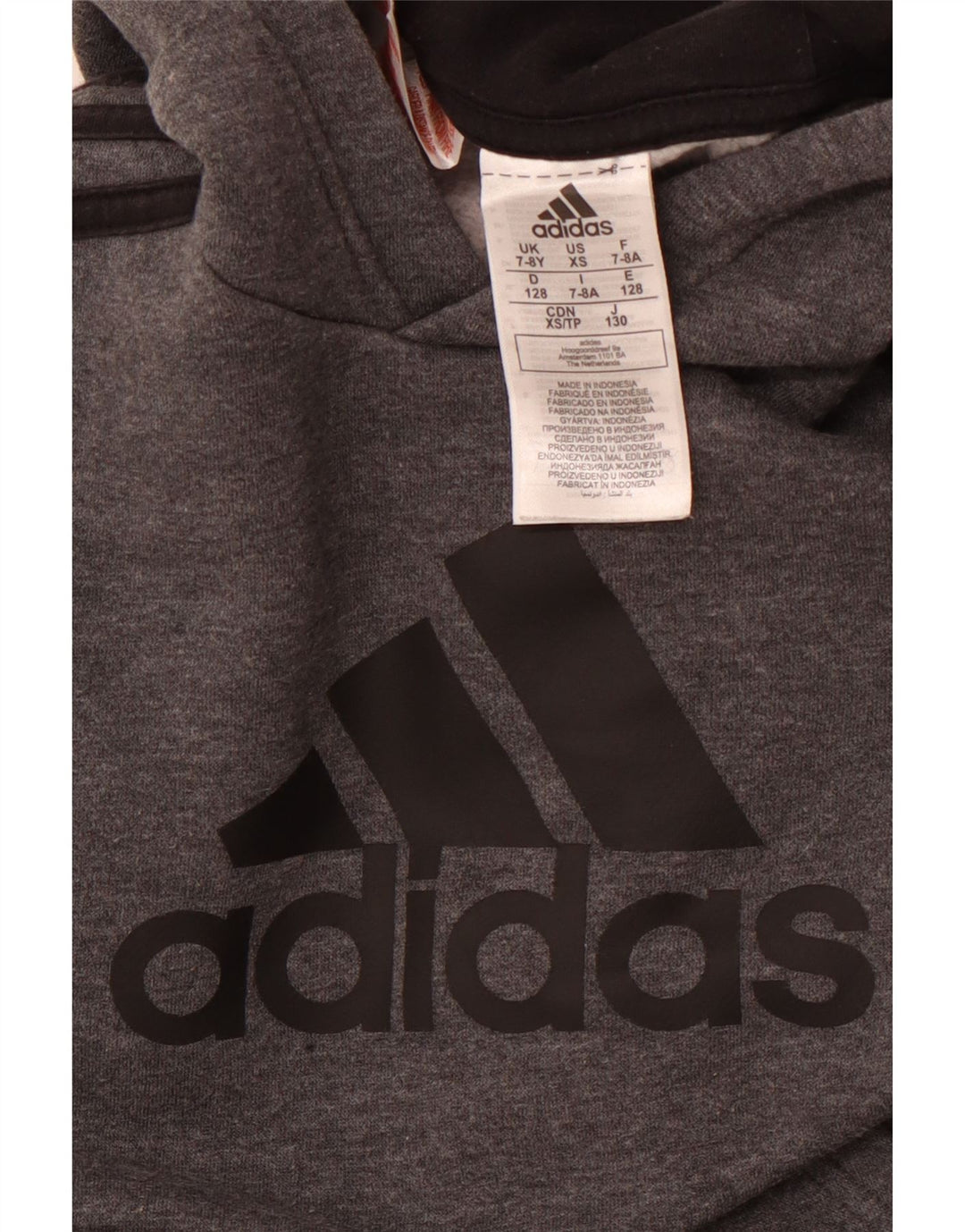 Maglione con cappuccio grafico ADIDAS per ragazzi 7-8 anni in cotone grigio