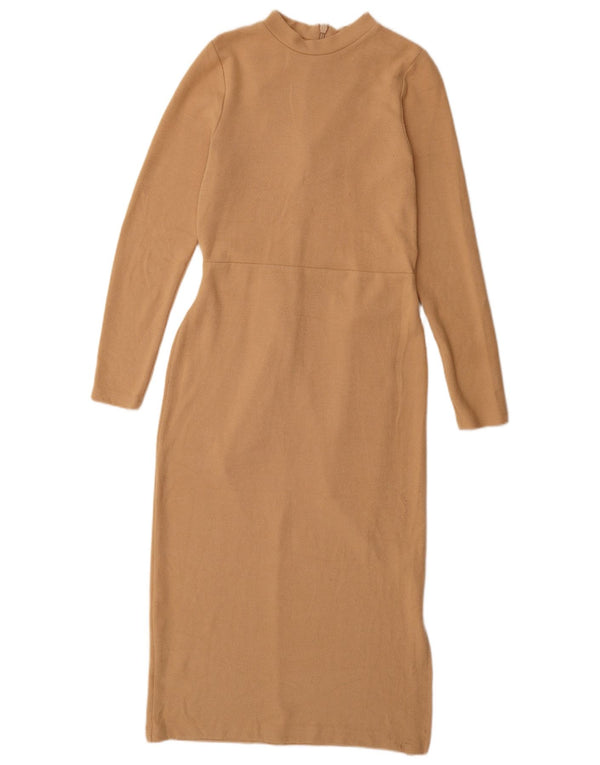 Abito maglione a maniche lunghe da donna Marks & Spencer UK 8 piccolo poliestere beige