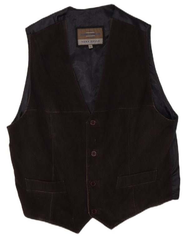 Gilet in pelle scamosciata da uomo James Dillon grande in pelle marrone