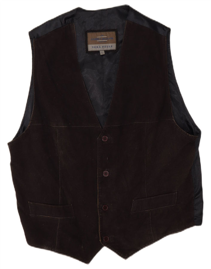Gilet in pelle scamosciata da uomo James Dillon grande in pelle marrone