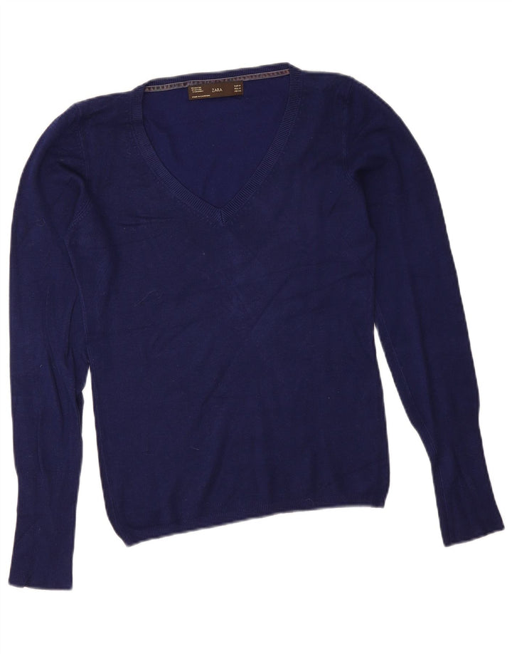 Maglione Zara da donna con scollo a V UK 12 Rayon blu navy medio