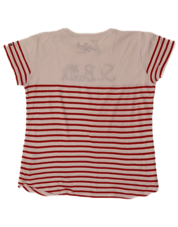 T-shirt grafica da donna Saint Barth Top UK 10 piccola in cotone a righe bianche
