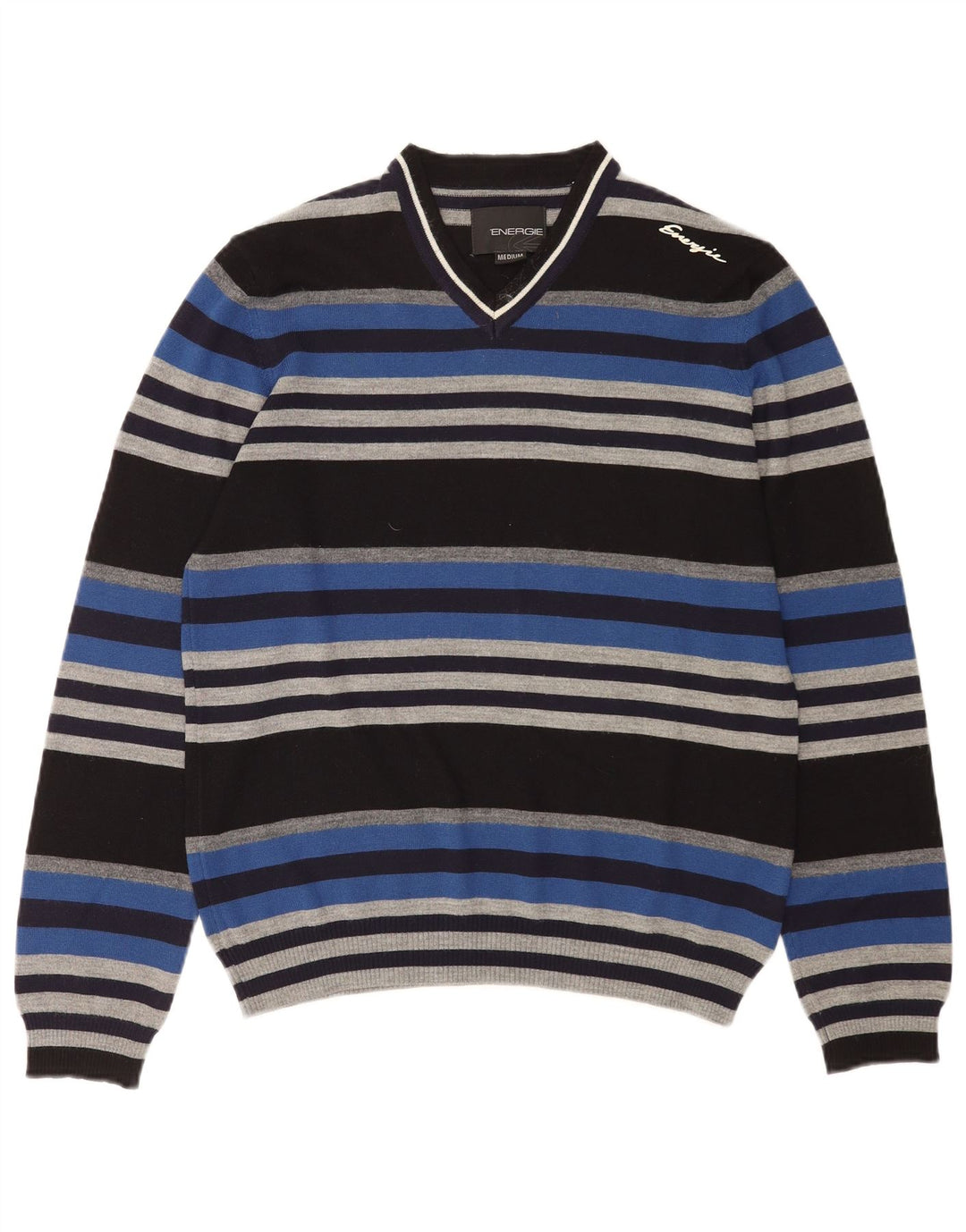 Energie Maglione da uomo con scollo a V a righe medie multicolore