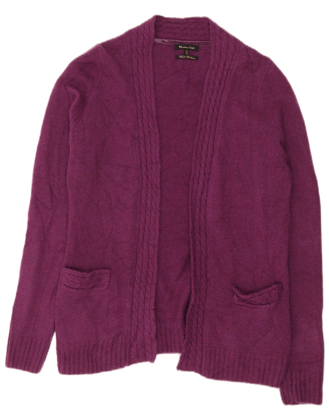 Maglione cardigan aperto da donna Massimo Dutti UK 12 Lana viola medio