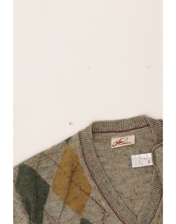 RODES Maglione da uomo con scollo a V, grigio medio, lana a rombi/diamante