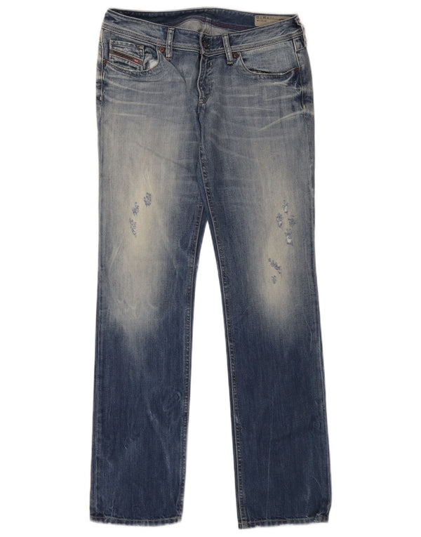 Jeans dritti invecchiati da donna Diesel W28 L32 cotone blu