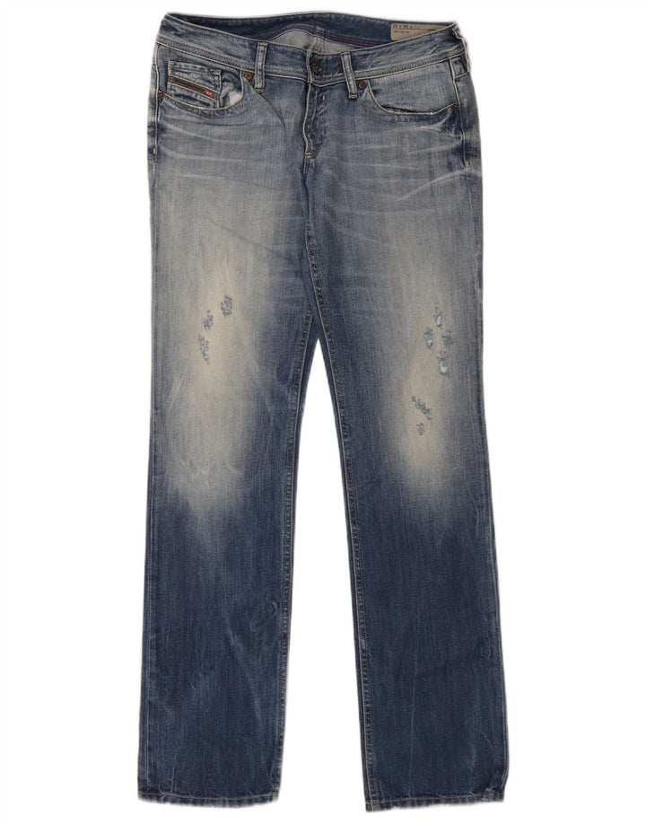Jeans dritti invecchiati da donna Diesel W28 L32 cotone blu