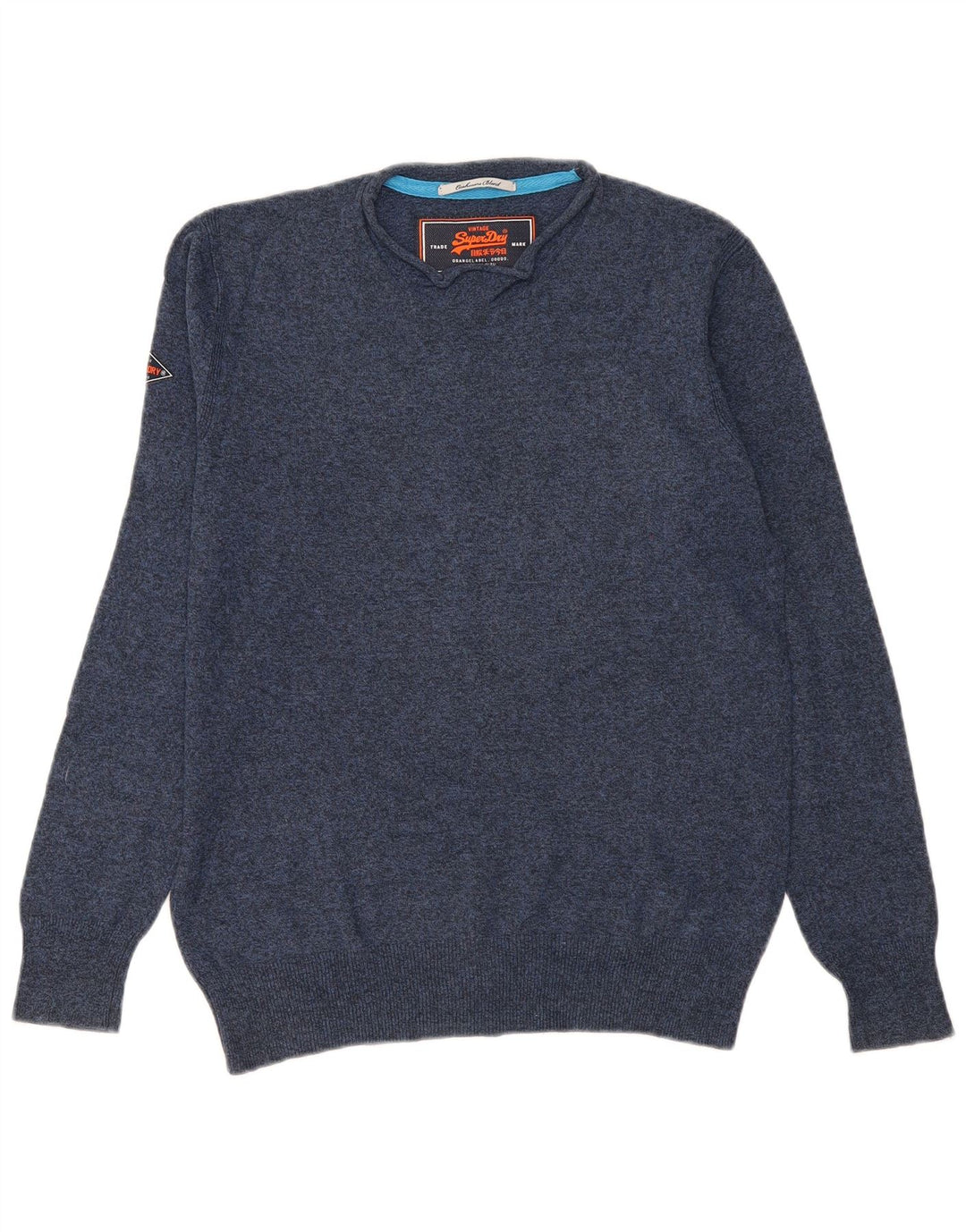 Maglione maglione girocollo da uomo Superdry in cotone screziato blu navy medio