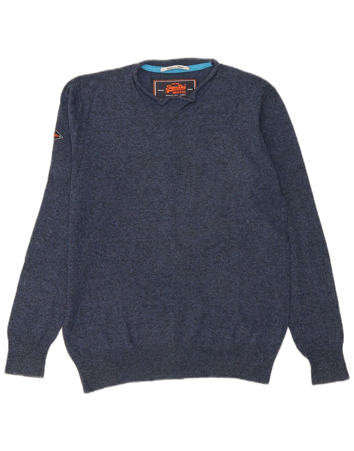 Maglione maglione girocollo da uomo Superdry in cotone screziato blu navy medio