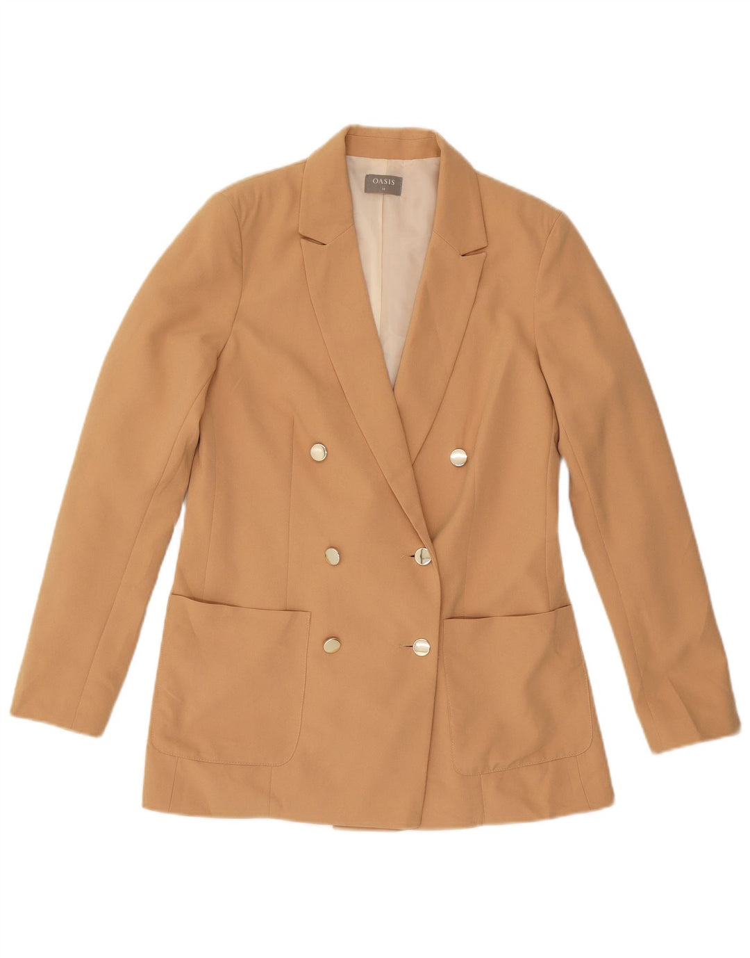 Giacca blazer doppiopetto da donna Oasis UK 10 piccola poliestere beige
