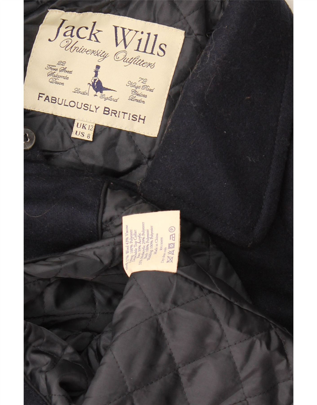 Cappotto da marinaio da donna Jack Wills UK 12 medio in lana blu navy
