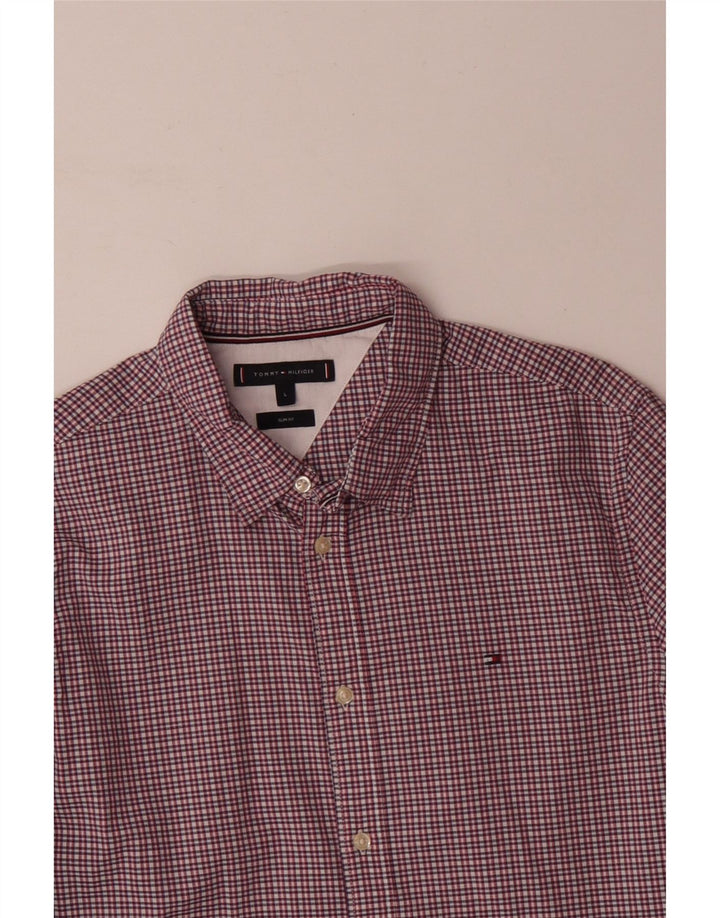 TOMMY HILFIGER Camicia slim fit da uomo grande in cotone a quadretti rosa