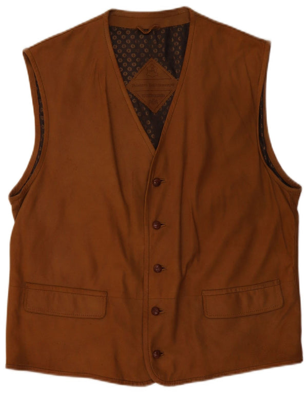Gilet in pelle da uomo vintage in pelle marrone medio
