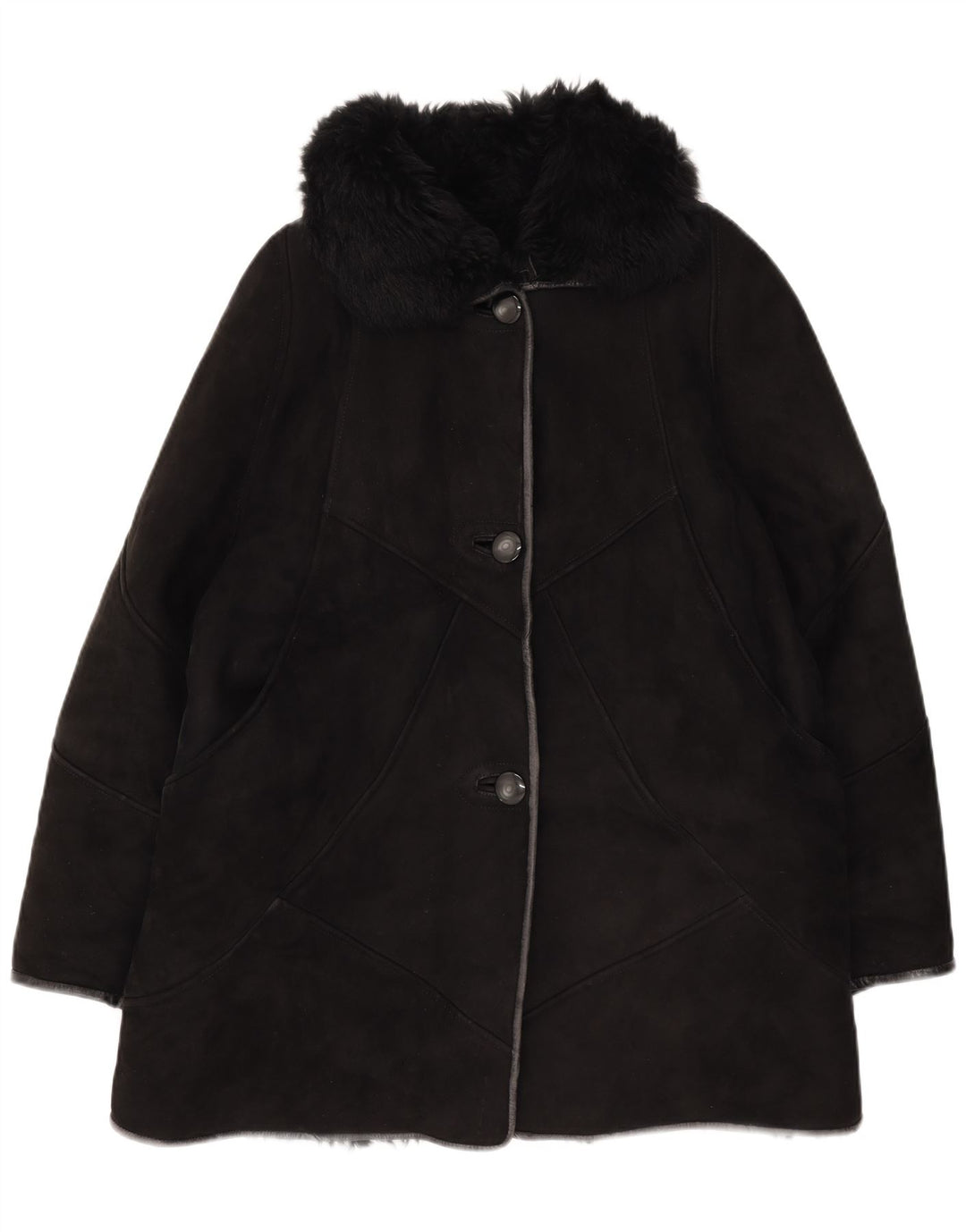 Cappotto in shearling vintage da donna UK 14 medio nero