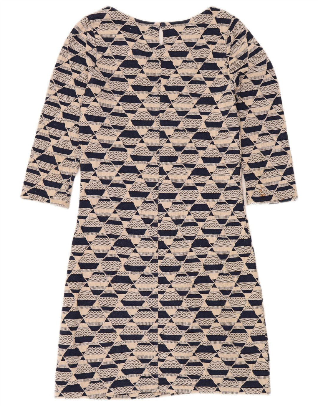 WHITE STUFF Abito a trapezio da donna con maniche a 3/4 UK 8 Piccolo beige geometrico