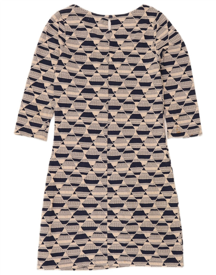 WHITE STUFF Abito a trapezio da donna con maniche a 3/4 UK 8 Piccolo beige geometrico