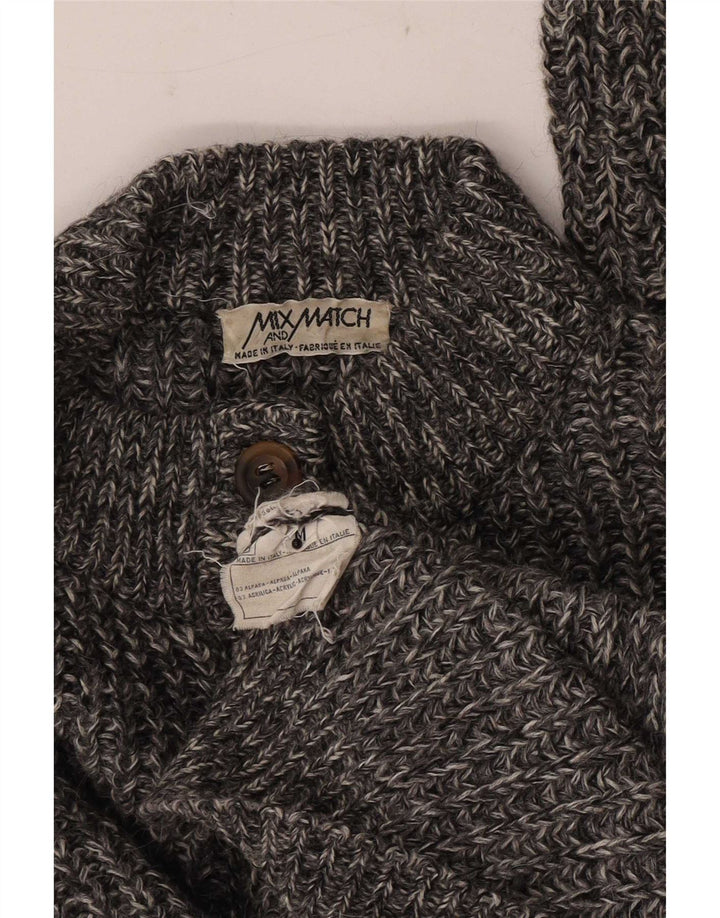 Maglione cardigan da donna vintage UK 14 Lana di alpaca screziata grigio medio