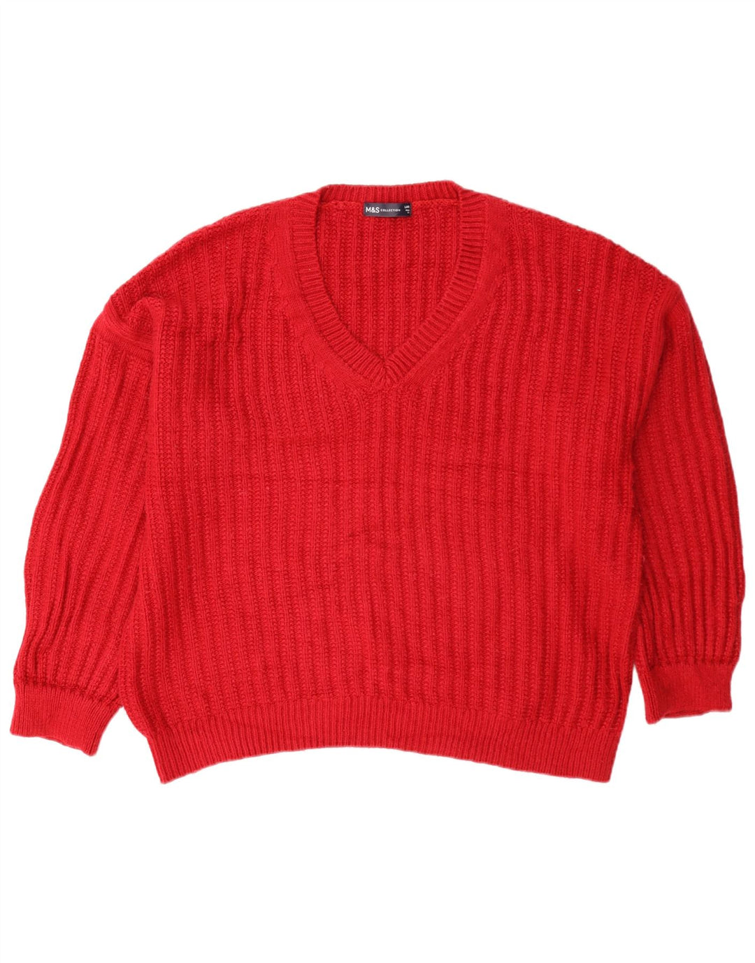 Maglione oversize con scollo a V da donna Marks & Spencer UK 16 grande rosso