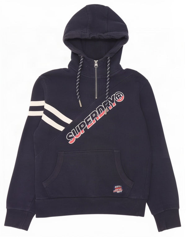 Maglione con cappuccio grafico da uomo con zip e collo grafico Superdry Small Blue Navy Colourblock