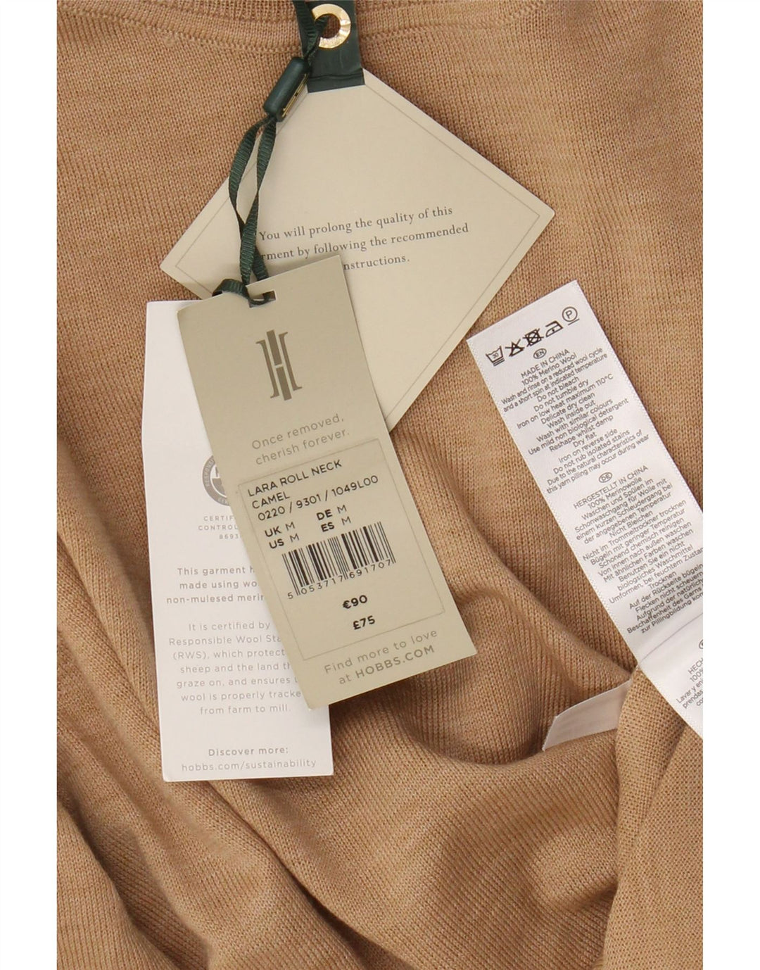 Maglione maglione a collo alto da donna Hobbs UK 14 Lana merino marrone medio