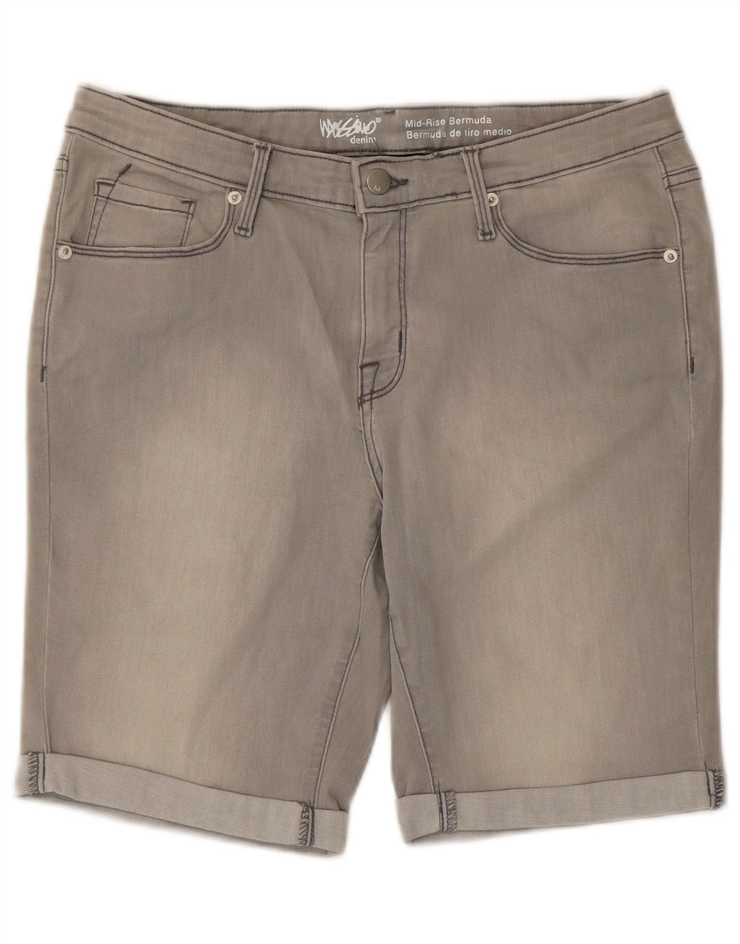 Pantaloncini di jeans a vita media elasticizzati Mossimo Power da donna US 12 Large W31 Grigio