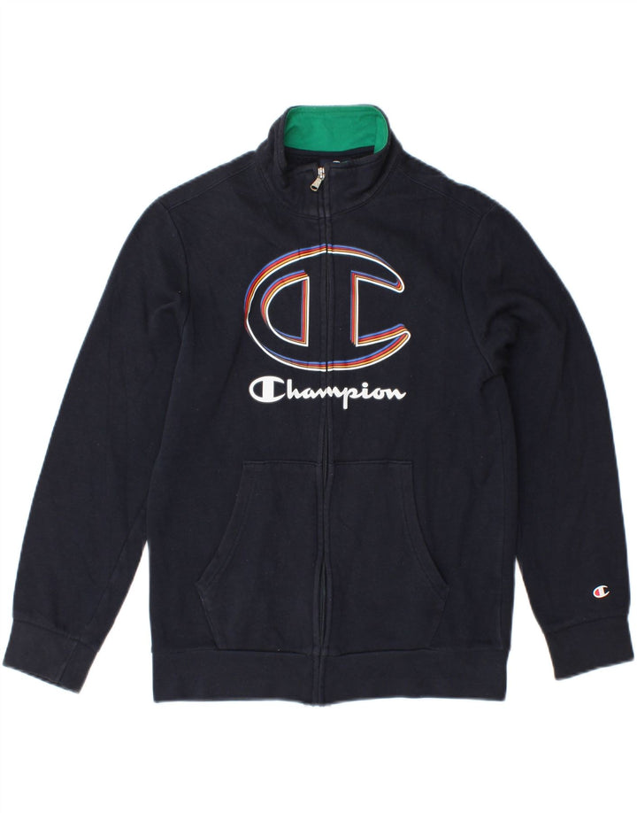 CHAMPION Boys Graphic Tracksuit Top Jacket 11-12 Years Large Navy Blue