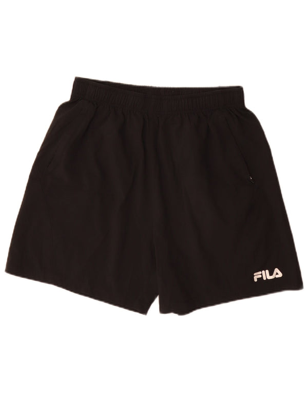 Pantaloncini sportivi da uomo Fila medi neri in poliestere sportivo