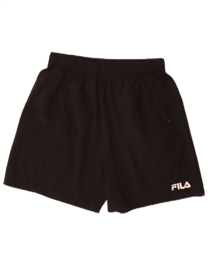 Pantaloncini sportivi da uomo Fila medi neri in poliestere sportivo