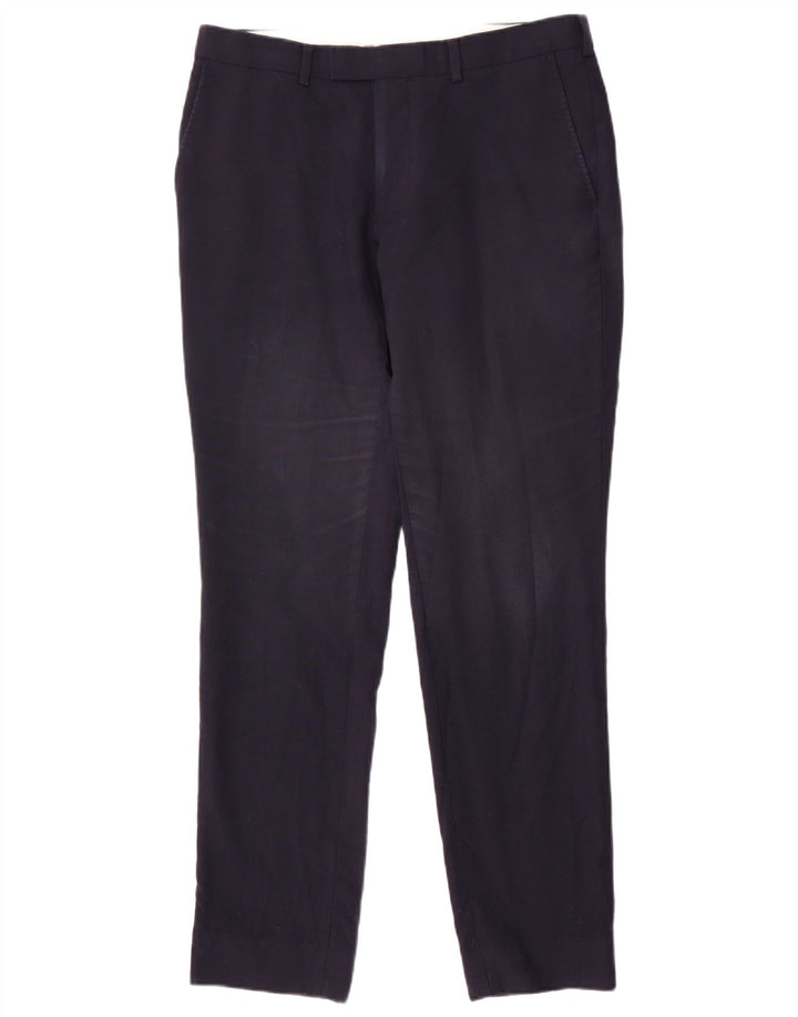 Pantaloni da abito slim fit da uomo Marks & Spencer W32 L31 lana blu navy