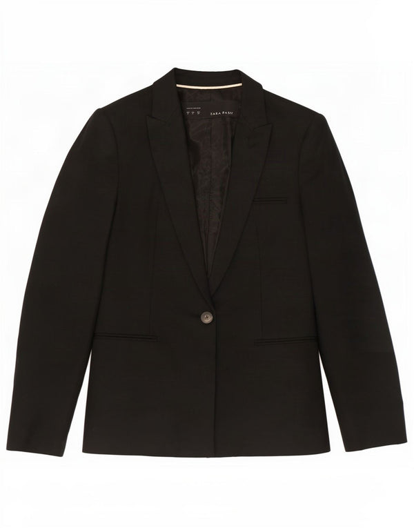 Zara Womens 1 Button Blazer Jacket UK 12 Medium Black Polyester