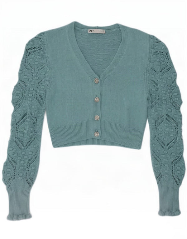 Maglione cardigan corto da donna Zara UK 12 medio turchese