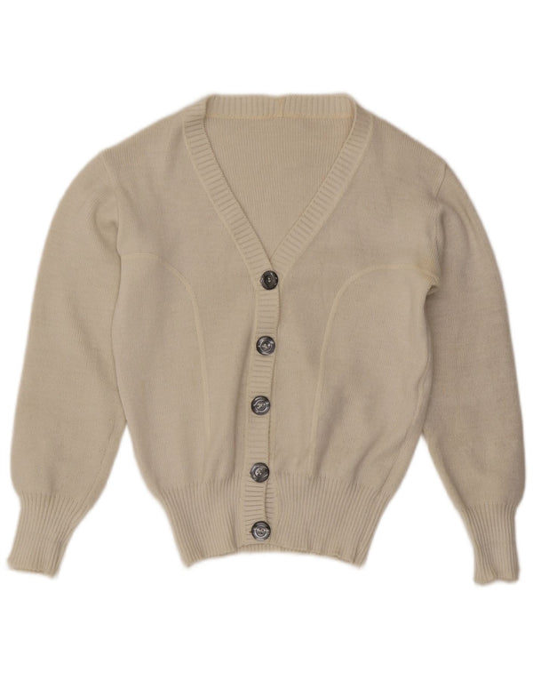 Maglione cardigan da donna vintage UK 12 medio bianco sporco
