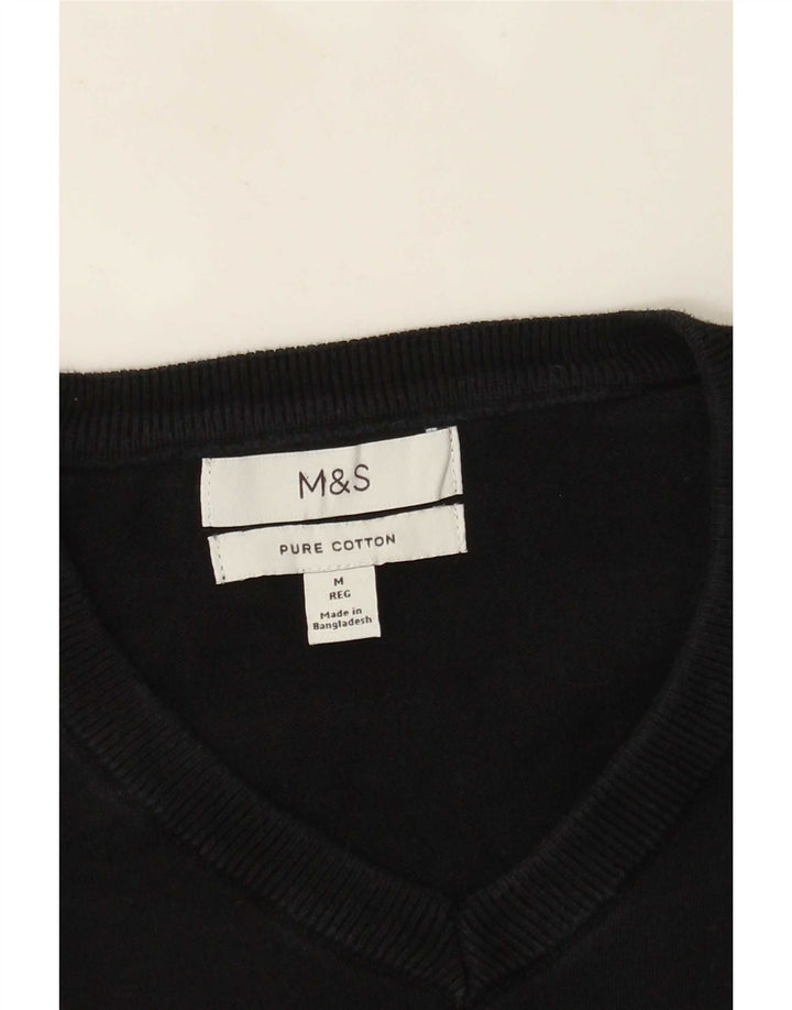 Maglione da uomo con scollo a V Marks & Spencer in cotone nero medio