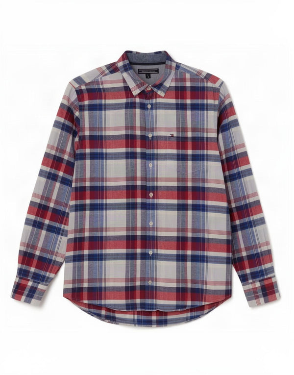 Camicia da uomo Tommy Hilfiger in cotone a quadri blu medio