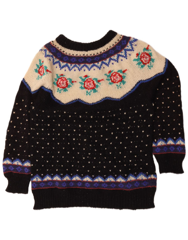 Maglione vintage da donna con scollo a barca UK 20 2XL Nero Fair Isle