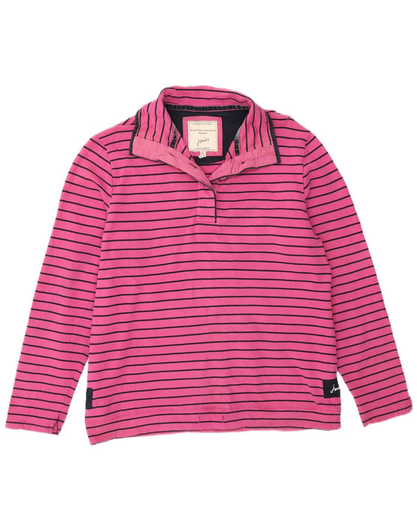 Joules Felpa da Donna con Collo a Bottoni Maglione UK 14 Grande Cotone a Righe Rosa