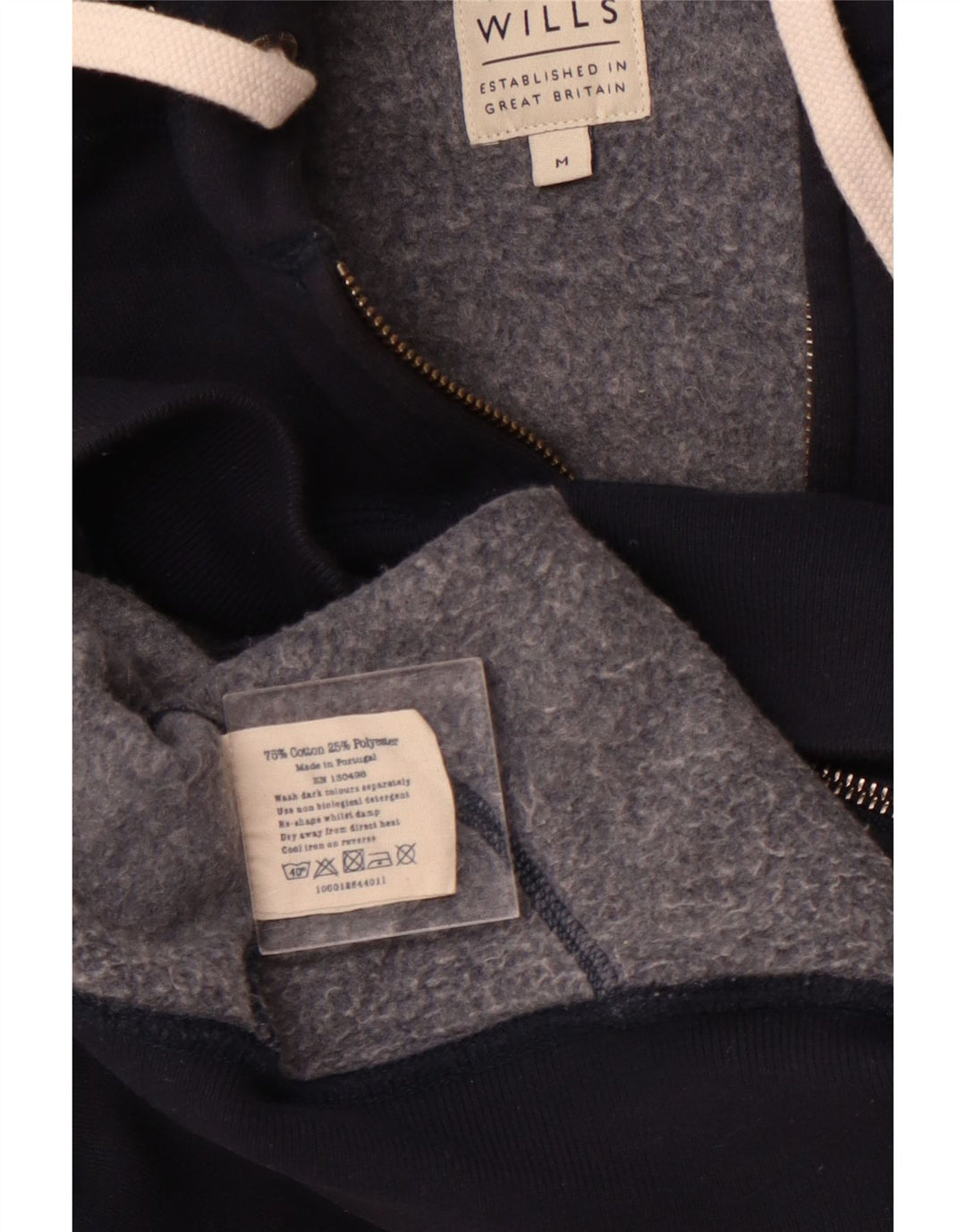 JACK WILLS Maglione con cappuccio e zip grafica da uomo in cotone blu navy medio