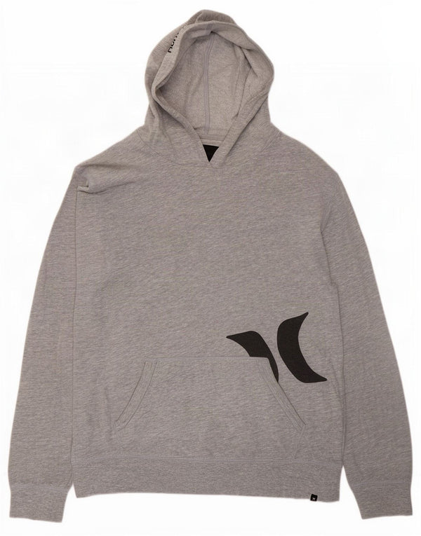 Felpa con cappuccio grafica Hurley da uomo, grande, in cotone grigio screziato