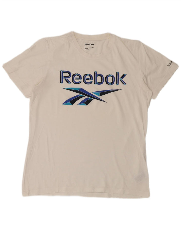 REEBOK T-shirt grafica da uomo grande in cotone bianco